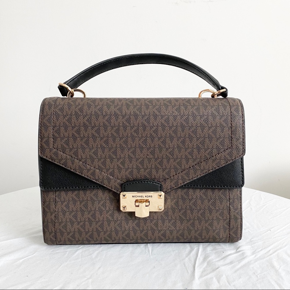 michael Kors brown black kinsley crossbody bag